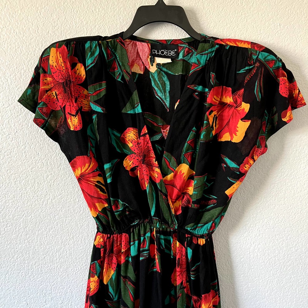 PHOEBE Vintage Women's 14 Hawaiian Style Floral Secretary Vacation Midi Dress - Picture 3 of 8
